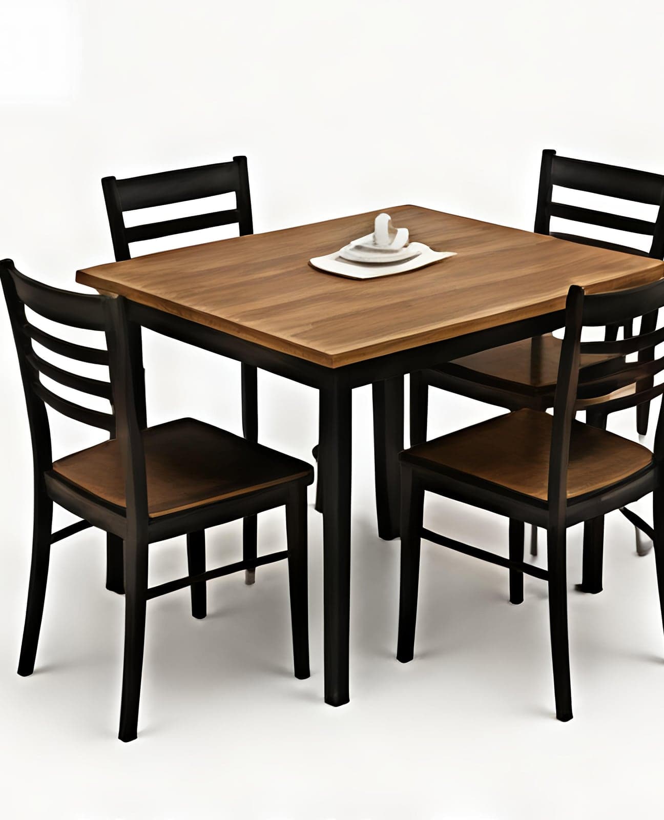 Four-seater dining table with steel frame and wooden top