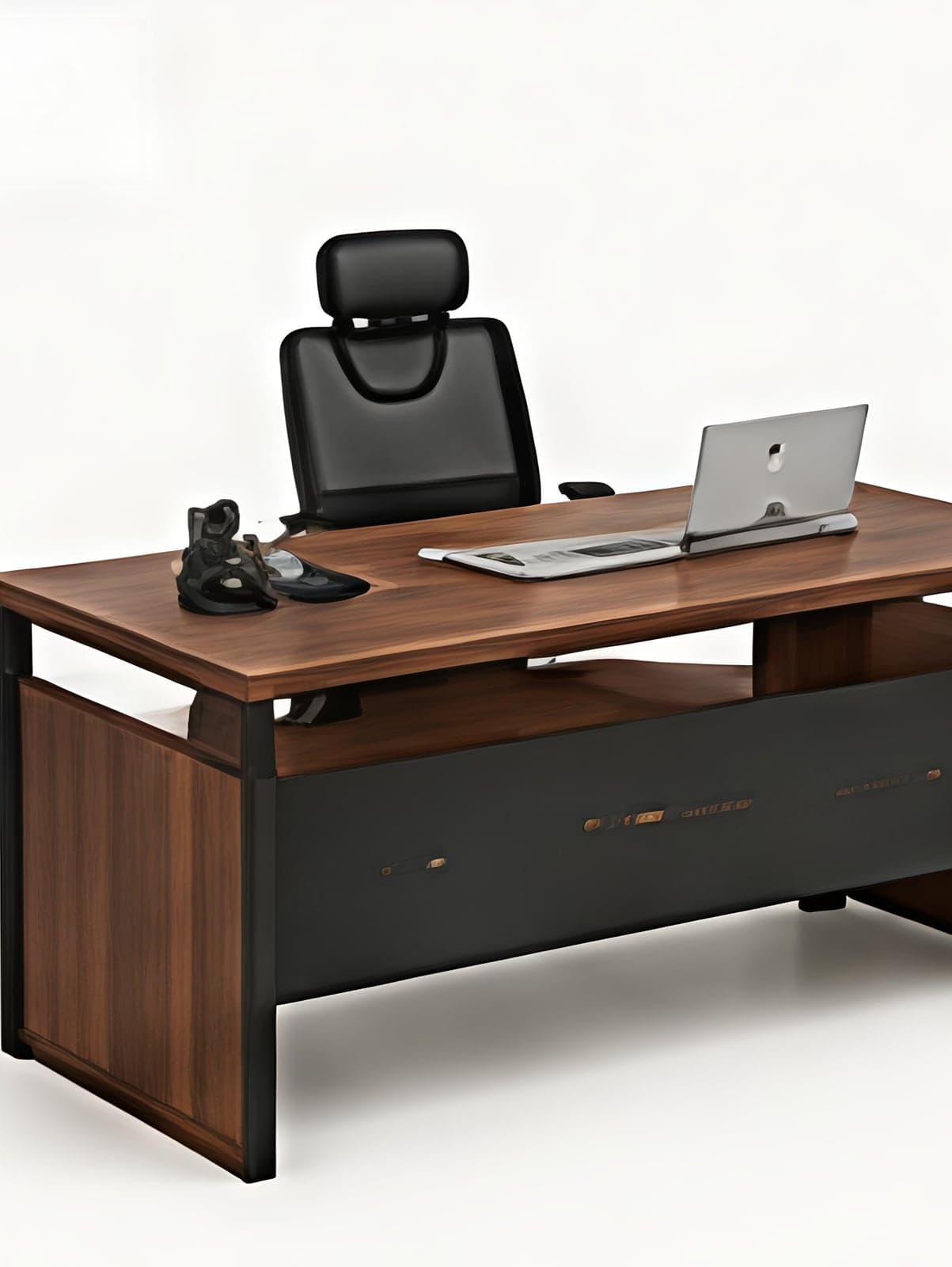 Executive office desk with steel frame and wood top
